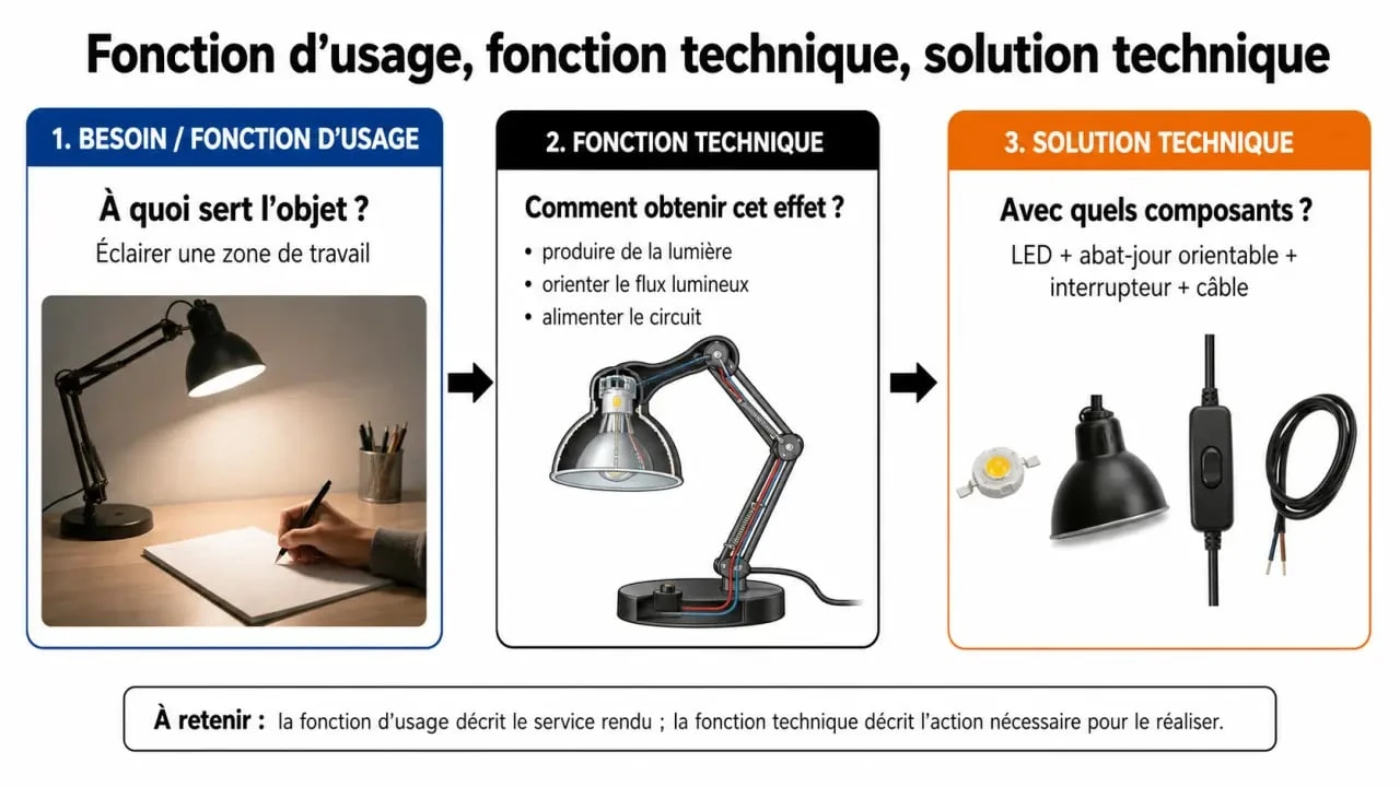 Schéma de la fonction technique avec fonction d’usage et solution technique