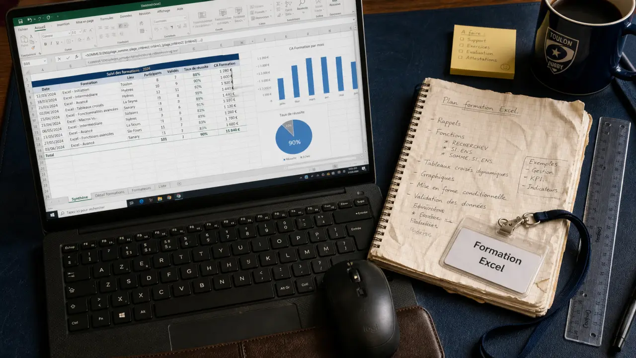 Formation excel toulon : ordinateur avec tableur Excel et graphique
