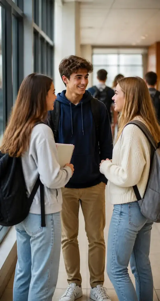 Lycéens dans un couloir réfléchissant à leur orientation et leurs choix d'études