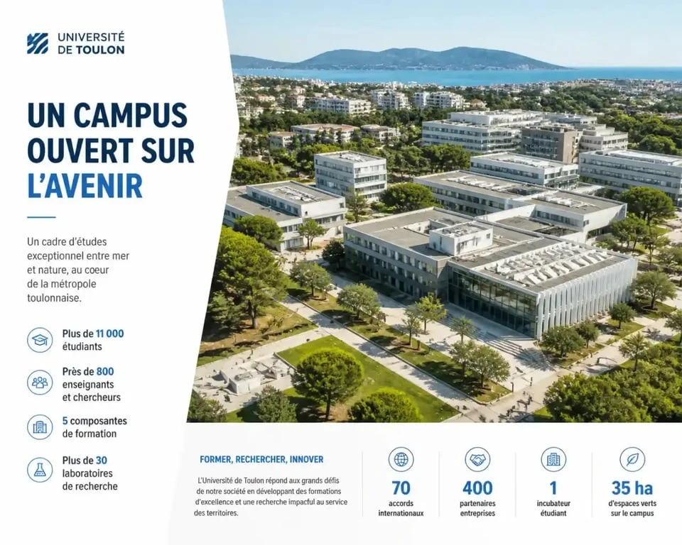 Campus de l'Université de Toulon, vue d'ensemble des infrastructures universitaires