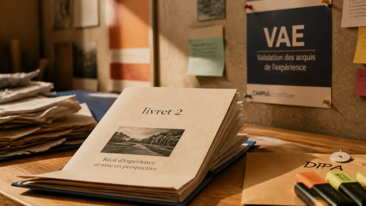 vae université toulon : livret 2 et DFPA sur table
