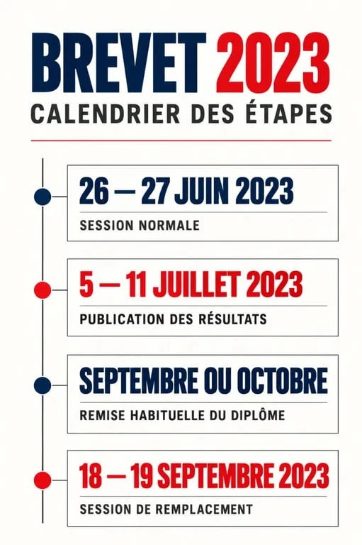 Infographie chronologique des dates clés du brevet 2023
