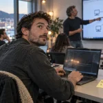 Formation informatique Toulon : étudiant avec formateur et PC